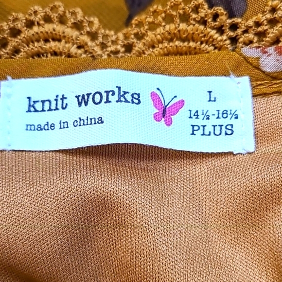 Knit Works Gold Floral Cold-Shoulder Top, Lace Embroidered Accents Girls Large - Picture 8 of 11